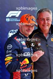 (L to R): Max Verstappen (NLD) Red Bull Racing, first position, in Sprint Qualifying parc ferme, with Mario Isola (ITA) Pirelli Racing Manager. 29.07.2023. Formula 1 World Championship, Rd 13, Belgian Grand Prix, Spa Francorchamps, Belgium, Sprint Day.