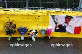 Floral tributes and banner left for Anthoine Hubert. 27.07.2023. Formula 1 World Championship, Rd 13, Belgian Grand Prix, Spa Francorchamps, Belgium, Preparation Day.