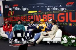 (L to R): Charles Leclerc (MON) Ferrari; Lance Stroll (CDN) Aston Martin F1 Team; Yuki Tsunoda (JPN) AlphaTauri; Lando Norris (GBR) McLaren; and Alexander Albon (THA) Williams Racing, in the FIA Press Conference. 27.07.2023. Formula 1 World Championship, Rd 13, Belgian Grand Prix, Spa Francorchamps, Belgium, Preparation Day.