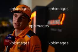 Oscar Piastri (AUS) McLaren with the media. 03.03.2023. Formula 1 World Championship, Rd 1, Bahrain Grand Prix, Sakhir, Bahrain, Practice Day