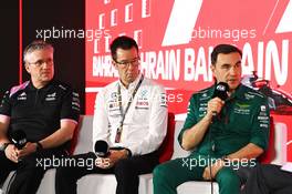 (L to R): Pat Fry (GBR) Alpine F1 Team Chief Technical Officer; Mike Elliot (GBR) Mercedes AMG F1 Technology Director; and Dan Fallows (GBR) Aston Martin F1 Team Technical Director, in the FIA Press Conference. 03.03.2023. Formula 1 World Championship, Rd 1, Bahrain Grand Prix, Sakhir, Bahrain, Practice Day