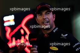 Sergio Perez (MEX) Red Bull Racing with the media. 03.03.2023. Formula 1 World Championship, Rd 1, Bahrain Grand Prix, Sakhir, Bahrain, Practice Day