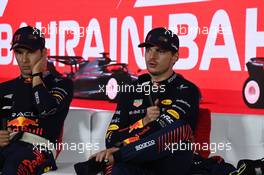 (L to R): Sergio Perez (MEX) Red Bull Racing and team mate Max Verstappen (NLD) Red Bull Racing in the post race FIA Press Conference. 05.03.2023. Formula 1 World Championship, Rd 1, Bahrain Grand Prix, Sakhir, Bahrain, Race Day.