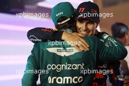(L to R): Fernando Alonso (ESP) Aston Martin F1 Team celebrates his third position in parc ferme with second placed Sergio Perez (MEX) Red Bull Racing. 05.03.2023. Formula 1 World Championship, Rd 1, Bahrain Grand Prix, Sakhir, Bahrain, Race Day.