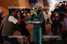 Fernando Alonso (ESP) Aston Martin F1 Team celebrates his third position in parc ferme. 05.03.2023. Formula 1 World Championship, Rd 1, Bahrain Grand Prix, Sakhir, Bahrain, Race Day.