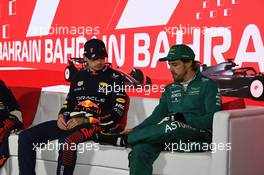 (L to R): Max Verstappen (NLD) Red Bull Racing with Fernando Alonso (ESP) Aston Martin F1 Team, in the post race FIA Press Conference. 05.03.2023. Formula 1 World Championship, Rd 1, Bahrain Grand Prix, Sakhir, Bahrain, Race Day.