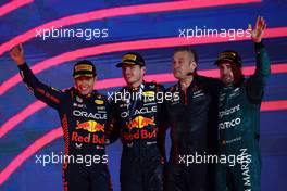 The podium (L to R): Sergio Perez (MEX) Red Bull Racing, second; Max Verstappen (NLD) Red Bull Racing, race winner; Fernando Alonso (ESP) Aston Martin F1 Team, third. 05.03.2023. Formula 1 World Championship, Rd 1, Bahrain Grand Prix, Sakhir, Bahrain, Race Day.