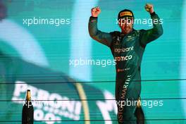 Fernando Alonso (ESP) Aston Martin F1 Team celebrates his third position on the podium. 05.03.2023. Formula 1 World Championship, Rd 1, Bahrain Grand Prix, Sakhir, Bahrain, Race Day.