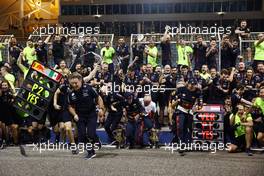 Max Verstappen (NLD) Red Bull Racing and Sergio Perez (MEX) Red Bull Racing Celebrate with the team.  05.03.2023. Formula 1 World Championship, Rd 1, Bahrain Grand Prix, Sakhir, Bahrain, Race Day.