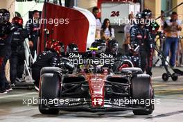 Zhou Guanyu (CHN) Alfa Romeo F1 Team C43 makes a pit stop. 05.03.2023. Formula 1 World Championship, Rd 1, Bahrain Grand Prix, Sakhir, Bahrain, Race Day.