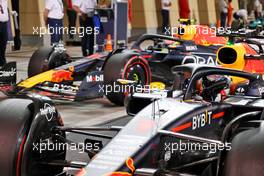 Pole sitter Max Verstappen (NLD) Red Bull Racing RB19 and team mate Sergio Perez (MEX) Red Bull Racing RB19 in qualifying parc ferme. 04.03.2023. Formula 1 World Championship, Rd 1, Bahrain Grand Prix, Sakhir, Bahrain, Qualifying Day.