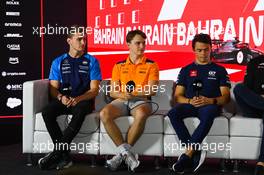 (L to R): Logan Sargeant (USA) Williams Racing; Oscar Piastri (AUS) McLaren; and Nyck de Vries (NLD) AlphaTauri, in the FIA Press Conference. 02.03.2023. Formula 1 World Championship, Rd 1, Bahrain Grand Prix, Sakhir, Bahrain, Preparation Day.