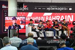 (L to R): Pierre Gasly (FRA) Alpine F1 Team; Max Verstappen (NLD) Red Bull Racing; Charles Leclerc (MON) Ferrari; Zhou Guanyu (CHN) Alfa Romeo F1 Team; and George Russell (GBR) Mercedes AMG F1, in the FIA Press Conference. 02.03.2023. Formula 1 World Championship, Rd 1, Bahrain Grand Prix, Sakhir, Bahrain, Preparation Day.