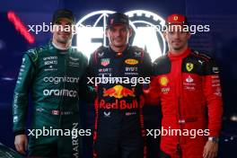 Qualifying top three in parc ferme Lance Stroll (CDN) Aston Martin F1 Team AMR23, third; Max Verstappen (NLD) Red Bull Racing, pole position; Charles Leclerc (MON) Ferrari, second. 03.11.2023. Formula 1 World Championship, Rd 21, Brazilian Grand Prix, Sao Paulo, Brazil, Qualifying Day.