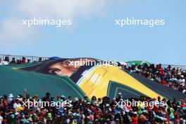 Circuit atmosphere - Ayrton Senna flag with fans in the grandstand. 05.11.2023. Formula 1 World Championship, Rd 21, Brazilian Grand Prix, Sao Paulo, Brazil, Race Day.