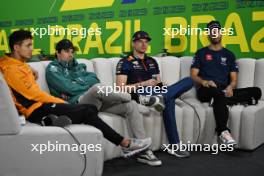 (L to R): Lando Norris (GBR) McLaren; Lance Stroll (CDN) Aston Martin F1 Team; Max Verstappen (NLD) Red Bull Racing; and Daniel Ricciardo (AUS) AlphaTauri, in the FIA Press Conference. 02.11.2023. Formula 1 World Championship, Rd 21, Brazilian Grand Prix, Sao Paulo, Brazil, Preparation Day.