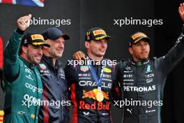 The podium (L to R): Fernando Alonso (ESP) Aston Martin F1 Team, second; Adrian Newey (GBR) Red Bull Racing Chief Technical Officer; Max Verstappen (NLD) Red Bull Racing, race winner; Lewis Hamilton (GBR) Mercedes AMG F1, third. 18.06.2023. Formula 1 World Championship, Rd 9, Canadian Grand Prix, Montreal, Canada, Race Day.