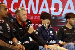 (L to R): Lewis Hamilton (GBR) Mercedes AMG F1; Kevin Magnussen (DEN) Haas F1 Team; Yuki Tsunoda (JPN) AlphaTauri, in the FIA Press Conference. 15.06.2023. Formula 1 World Championship, Rd 9, Canadian Grand Prix, Montreal, Canada, Preparation Day.