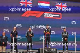 The podium (L to R): Lewis Hamilton (GBR) Mercedes AMG F1, second; Max Verstappen (NLD) Red Bull Racing, race winner; George Russell (GBR) Mercedes AMG F1, third. 04.06.2023. Formula 1 World Championship, Rd 8, Spanish Grand Prix, Barcelona, Spain, Race Day.