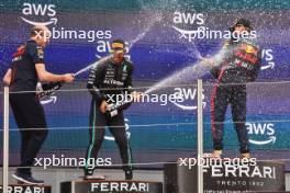 (L to R): Lewis Hamilton (GBR) Mercedes AMG F1 celebrates his second position on the podium with race winner Max Verstappen (NLD) Red Bull Racing. 04.06.2023. Formula 1 World Championship, Rd 8, Spanish Grand Prix, Barcelona, Spain, Race Day.