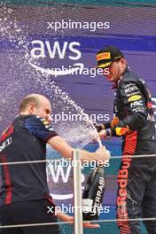 Race winner Max Verstappen (NLD) Red Bull Racing celebrates on the podium. 04.06.2023. Formula 1 World Championship, Rd 8, Spanish Grand Prix, Barcelona, Spain, Race Day.