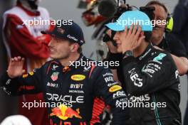 (L to R): Max Verstappen (NLD) Red Bull Racing with George Russell (GBR) Mercedes AMG F1 in parc ferme. 04.06.2023. Formula 1 World Championship, Rd 8, Spanish Grand Prix, Barcelona, Spain, Race Day.