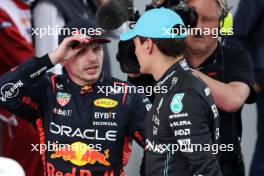 (L to R): Max Verstappen (NLD) Red Bull Racing with George Russell (GBR) Mercedes AMG F1 in parc ferme. 04.06.2023. Formula 1 World Championship, Rd 8, Spanish Grand Prix, Barcelona, Spain, Race Day.