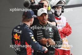 (L to R): Max Verstappen (NLD) Red Bull Racing with Lewis Hamilton (GBR) Mercedes AMG F1 in parc ferme. 04.06.2023. Formula 1 World Championship, Rd 8, Spanish Grand Prix, Barcelona, Spain, Race Day.