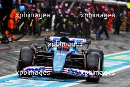 Esteban Ocon (FRA) Alpine F1 Team A523 makes a pit stop. 04.06.2023. Formula 1 World Championship, Rd 8, Spanish Grand Prix, Barcelona, Spain, Race Day.