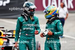 (L to R): Lance Stroll (CDN) Aston Martin F1 Team and Fernando Alonso (ESP) Aston Martin F1 Team in qualifying parc ferme. 03.06.2023. Formula 1 World Championship, Rd 8, Spanish Grand Prix, Barcelona, Spain, Qualifying Day.