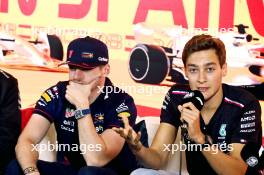 (L to R): Max Verstappen (NLD) Red Bull Racing and George Russell (GBR) Mercedes AMG F1 in the FIA Press Conference. 01.06.2023. Formula 1 World Championship, Rd 8, Spanish Grand Prix, Barcelona, Spain, Preparation Day.