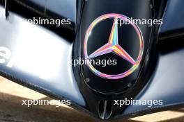 Mercedes AMG F1 W14 nosecone with rainbow coloured Mercedes badge for Pride Month.  01.06.2023. Formula 1 World Championship, Rd 8, Spanish Grand Prix, Barcelona, Spain, Preparation Day.