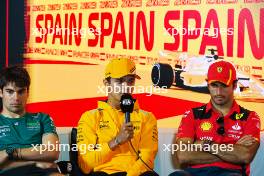 (L to R): Lance Stroll (CDN) Aston Martin F1 Team; Lando Norris (GBR) McLaren; and Carlos Sainz Jr (ESP) Ferrari, in the FIA Press Conference. 01.06.2023. Formula 1 World Championship, Rd 8, Spanish Grand Prix, Barcelona, Spain, Preparation Day.