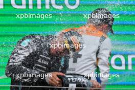 Lewis Hamilton (GBR) Mercedes AMG F1 celebrates his third position on the podium. 09.07.2023. Formula 1 World Championship, Rd 11, British Grand Prix, Silverstone, England, Race Day.