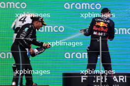 Lewis Hamilton (GBR) Mercedes AMG F1 with Max Verstappen (NLD) Red Bull Racing. 09.07.2023. Formula 1 World Championship, Rd 11, British Grand Prix, Silverstone, England, Race Day.