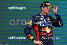 Race winner Max Verstappen (NLD) Red Bull Racing celebrates on the podium. 09.07.2023. Formula 1 World Championship, Rd 11, British Grand Prix, Silverstone, England, Race Day.