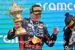 Race winner Max Verstappen (NLD) Red Bull Racing on the podium. 09.07.2023. Formula 1 World Championship, Rd 11, British Grand Prix, Silverstone, England, Race Day.