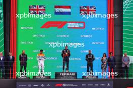 The podium (L to R): Gianpiero Lambiase (ITA) Red Bull Racing Engineer; Lando Norris (GBR) McLaren, second; Max Verstappen (NLD) Red Bull Racing, race winner; Lewis Hamilton (GBR) Mercedes AMG F1, third. 09.07.2023. Formula 1 World Championship, Rd 11, British Grand Prix, Silverstone, England, Race Day.