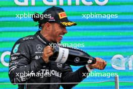 Lewis Hamilton (GBR) Mercedes AMG F1 celebrates his third position on the podium. 09.07.2023. Formula 1 World Championship, Rd 11, British Grand Prix, Silverstone, England, Race Day.