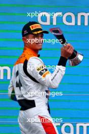 Lando Norris (GBR) McLaren celebrates his second position on the podium. 09.07.2023. Formula 1 World Championship, Rd 11, British Grand Prix, Silverstone, England, Race Day.
