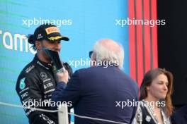 Lewis Hamilton (GBR) Mercedes AMG F1 celebrates his third position on the podium. 09.07.2023. Formula 1 World Championship, Rd 11, British Grand Prix, Silverstone, England, Race Day.