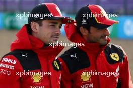 (L to R): Charles Leclerc (MON) Ferrari with team mate Carlos Sainz Jr (ESP) Ferrari. 06.07.2023. Formula 1 World Championship, Rd 11, British Grand Prix, Silverstone, England, Preparation Day.