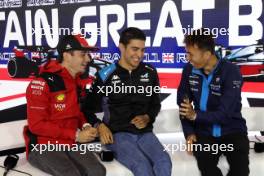 (L to R): Charles Leclerc (MON) Ferrari; Esteban Ocon (FRA) Alpine F1 Team; and Alexander Albon (THA) Williams Racing, in the FIA Press Conference. 06.07.2023. Formula 1 World Championship, Rd 11, British Grand Prix, Silverstone, England, Preparation Day.