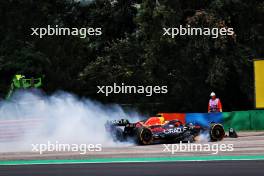 Sergio Perez (MEX) Red Bull Racing RB19 crashed in the first practice session. 21.07.2023. Formula 1 World Championship, Rd 12, Hungarian Grand Prix, Budapest, Hungary, Practice Day.