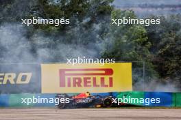 Sergio Perez (MEX) Red Bull Racing RB19 crashed in the first practice session. 21.07.2023. Formula 1 World Championship, Rd 12, Hungarian Grand Prix, Budapest, Hungary, Practice Day.