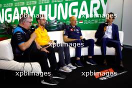 (L to R): Otmar Szafnauer (USA) Alpine F1 Team, Team Principal; Andrea Stella (ITA) McLaren Team Principal; and Franz Tost (AUT) AlphaTauri Team Principal in the FIA Press Conference. 21.07.2023. Formula 1 World Championship, Rd 12, Hungarian Grand Prix, Budapest, Hungary, Practice Day.