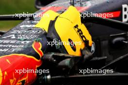 The damaged Red Bull Racing RB19 of Sergio Perez (MEX) Red Bull Racing, who crashed in the first practice session. 21.07.2023. Formula 1 World Championship, Rd 12, Hungarian Grand Prix, Budapest, Hungary, Practice Day.