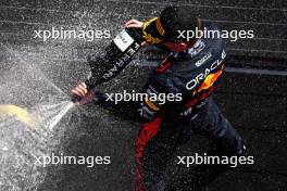 Race winner Max Verstappen (NLD) Red Bull Racing celebrates on the podium. 23.07.2023. Formula 1 World Championship, Rd 12, Hungarian Grand Prix, Budapest, Hungary, Race Day.