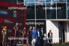 The podium (L to R): Lando Norris (GBR) McLaren, second; Max Verstappen (NLD) Red Bull Racing, race winner; Sergio Perez (MEX) Red Bull Racing, third; Paul Monaghan (GBR) Red Bull Racing Chief Engineer. 23.07.2023. Formula 1 World Championship, Rd 12, Hungarian Grand Prix, Budapest, Hungary, Race Day.