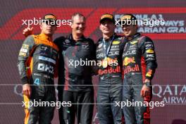 The podium (L to R): Lando Norris (GBR) McLaren, second; Paul Monaghan (GBR) Red Bull Racing Chief Engineer; Max Verstappen (NLD) Red Bull Racing, race winner; Sergio Perez (MEX) Red Bull Racing, third. 23.07.2023. Formula 1 World Championship, Rd 12, Hungarian Grand Prix, Budapest, Hungary, Race Day.